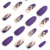 Simple Press-on Nails: Purple with Gold Glitter and Green Leaf Art Design