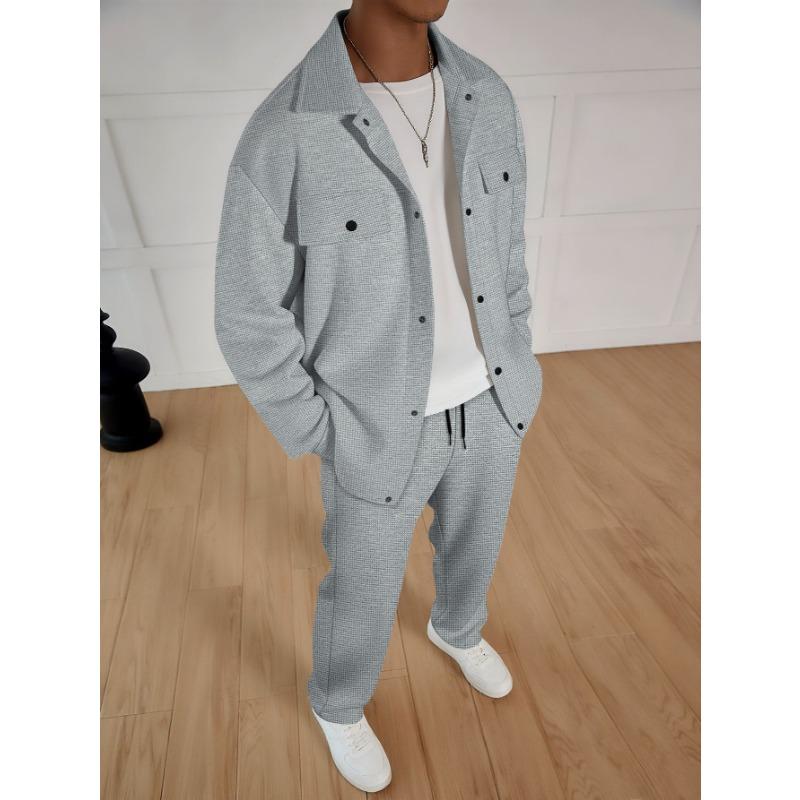 

Мужской повседневный спортивный костюм Простой пиджак с лацканами и двойным карманом, прямые брюки, костюм-двойка S серый