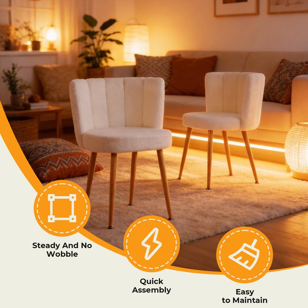 Modern WHITE dining chair(set of 2) with iron tube wood color legs, shorthair cushions and comfortable backrest, for living room, cafe