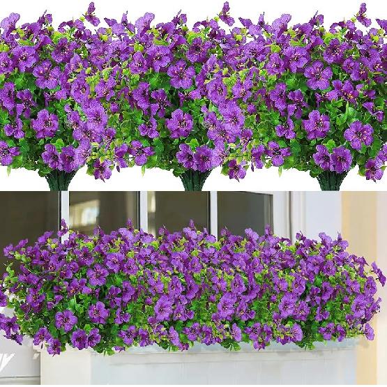SOMYTING Artificial Azalea Flowers Outdoor 8 Bundles Fake Flowers Faux Plastic Eucalyptus Plants UV Resistant Silk Flower Shrubs for Garden Porch