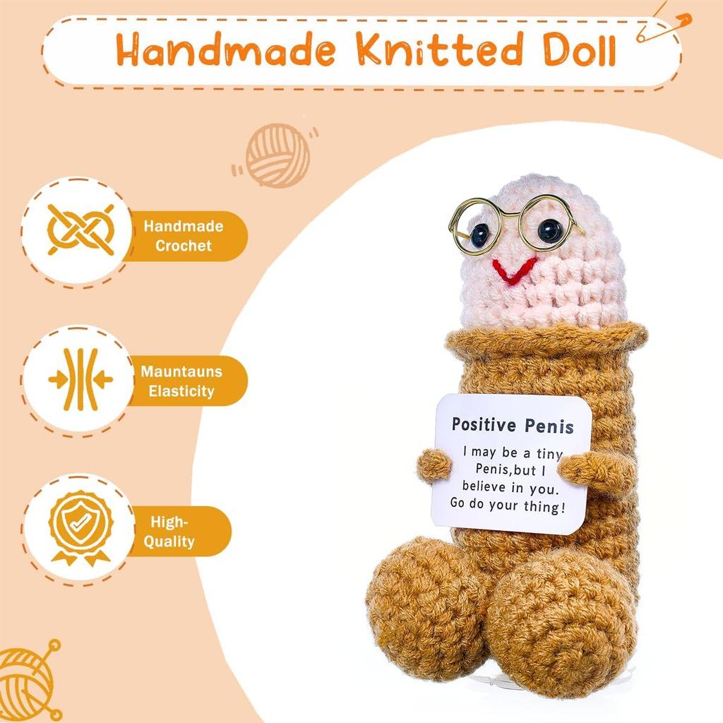 Emotional Support Plushies Positive Crochet Animal with Positive Messages,Fun Things Gag Weird Stuff Gifts for Boyfriends,Husband Adult(Brown Doll1pcs