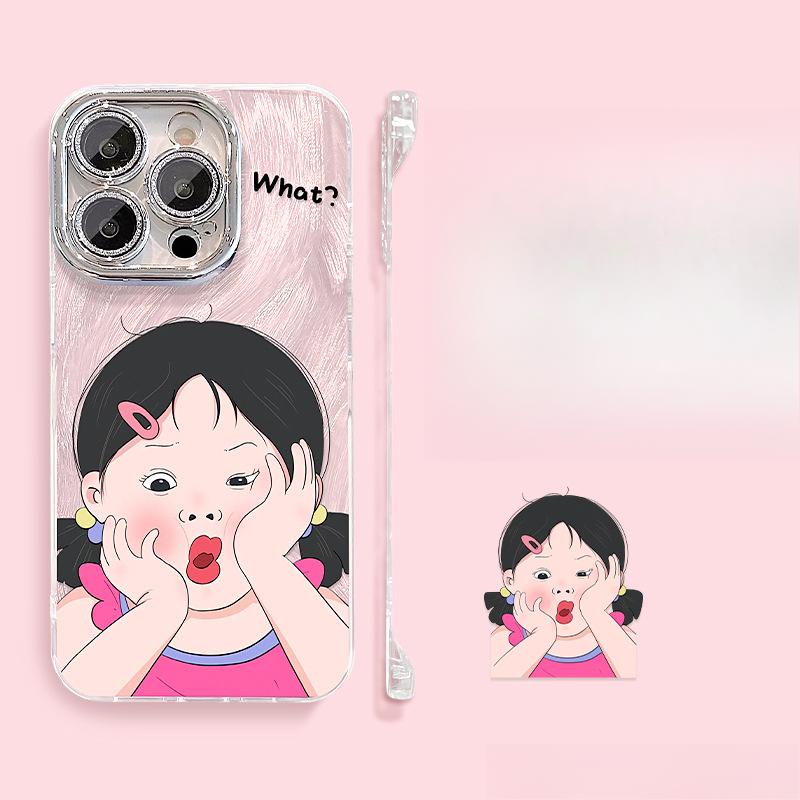 Funny Girl Stand Apple 16promax Mobile Phone Case 13 Cute Cartoon 15 Feather Yarn Without Border 14 Naked Metal Sense