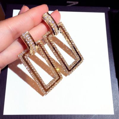 New Design Fashion Jewelry Luxury Full Crystal Earrings Exaggerated Rectangular Earrings Wedding Party Earrings For Women
