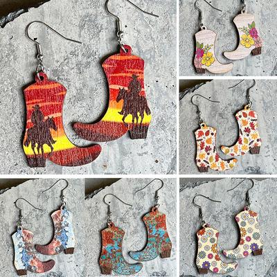 Vintage Herz Hut Stiefel Holz Ohrringe Western Cowboy Stiefel Ohrschmuck für Frauen Mädchen Teen Party Dekor