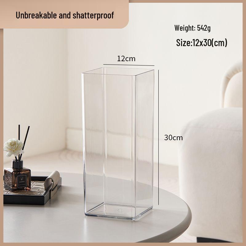 Transparent Acrylic Square Vase, Drop-Proof, for Flower Arrangements, Lucky Bamboo, and Elegant Decor in the Living Room
