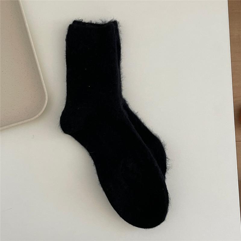 Ladies Autumn Winter Thickened Sweet Soft Waxy Solid Color Medium Tube Pile Socks
