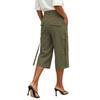 Women Vintage Style Multi Pocket Tie Cropped Cargo Pants Loose Fit Casual Seven Quarter Length Trousers for Daily Wear