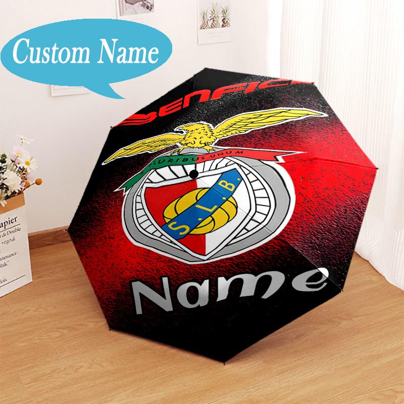 Custom Name Benfica Football Crest Umbrella Folding Umbrella, Automatic Umbrella - 8-Frame for Travel, Casual Lightweight Personalized Gifts