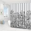 1Pc Black And White Botanical Patterned Shower Curtain, Made Of Polyester, Machine Washable, Suitable For Bathroom Dcor.
