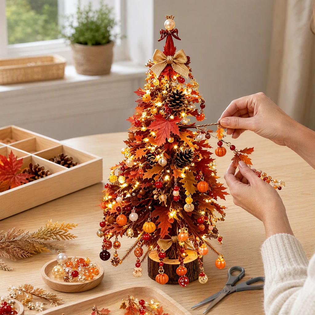 DIY Christmas Tree Making Kit Crystal Beads Pearl Pendants Angel Topper Festive Tabletop Decoration Adults