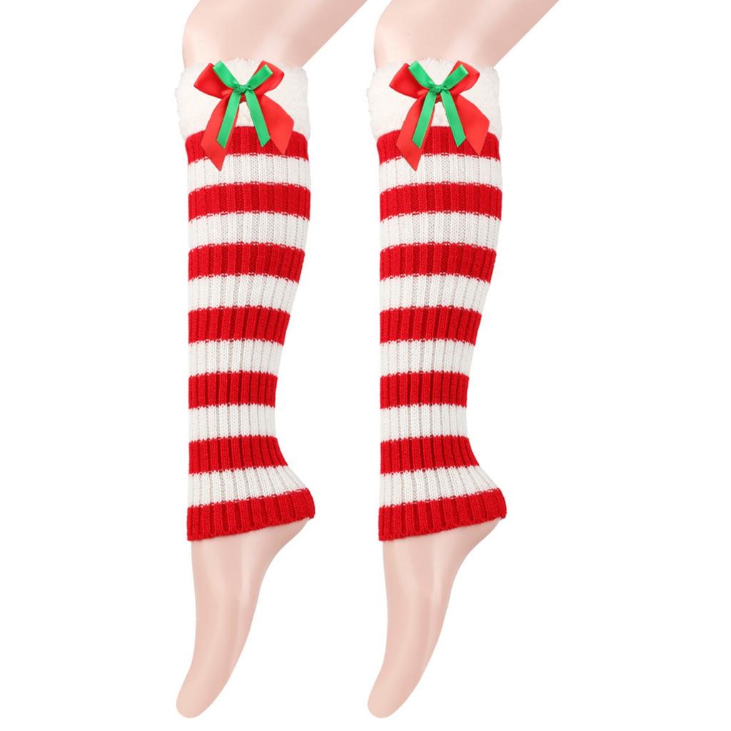 Women's Winter Thickened Christmas Socks With Bowknot, Stackable Knitted Woolen Leg Warmers