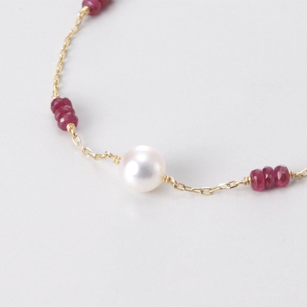 Ruby Bracelet Oriental Bracelet Ruby K18 Pearl Bracelet [Moon Label] Women's [Gift Wrapped]