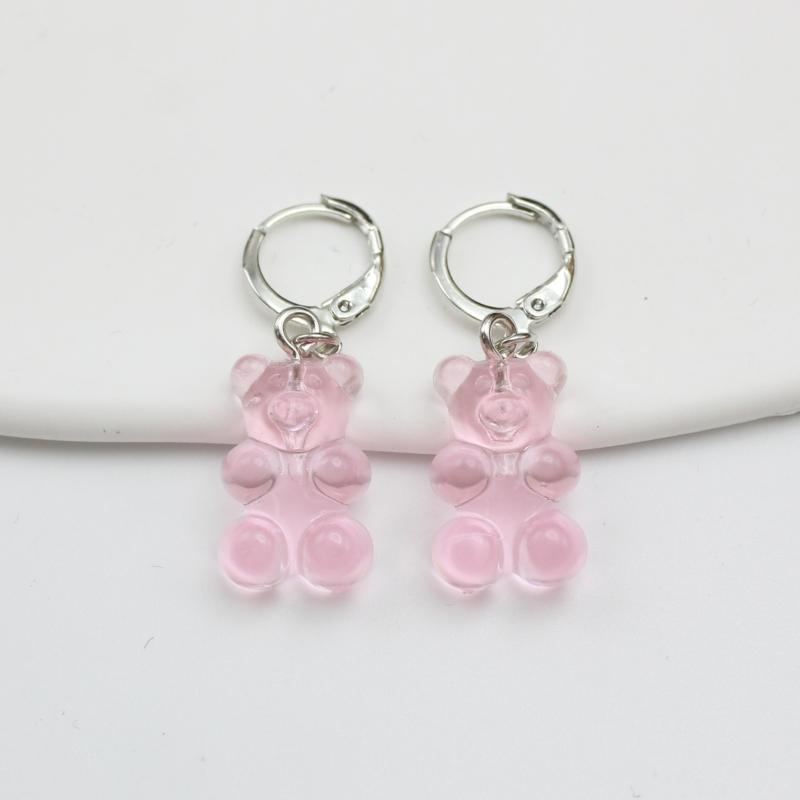 11 Candy Colors Resin Bear Drop Earrings for Women Korean Simple Creative Transparent Brincos Jewelry Birthday Gift