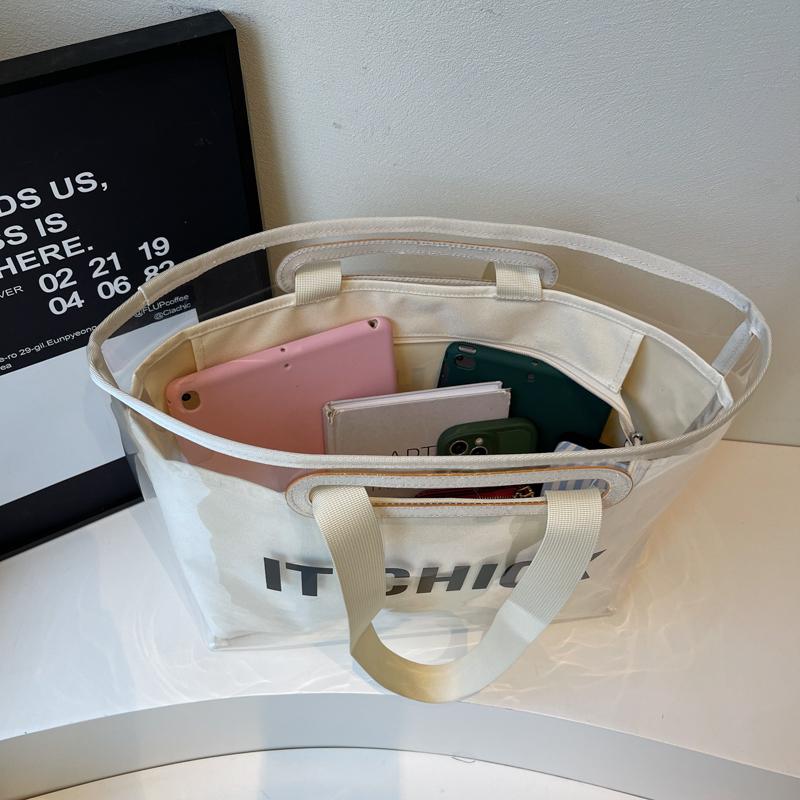 New Waterproof Ladies Pvc Beach Bag, Large Capacity Multi-functional Canvas Ladies Tote Bag, Suitable For Travelling, Commuting