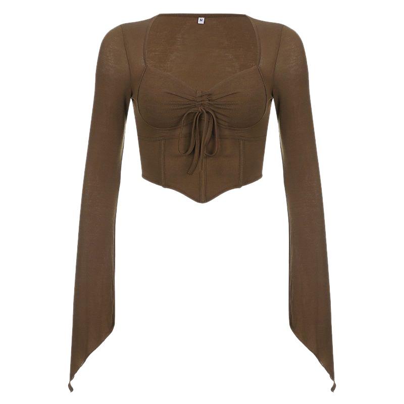 

Женская футболка Женский топ Универсальный Длинные рукава Короткие облегающие повседневные футболки