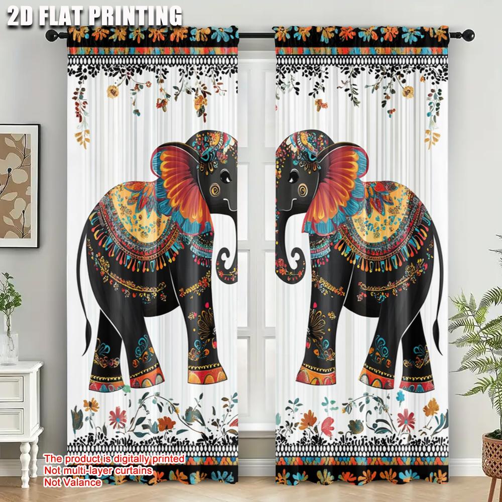 2pcs   Curtains&Drapes 2D Print Two Elephant1 Versatile Polyester Fabric (without Rod) Stuff Clearance Use for Living Room &