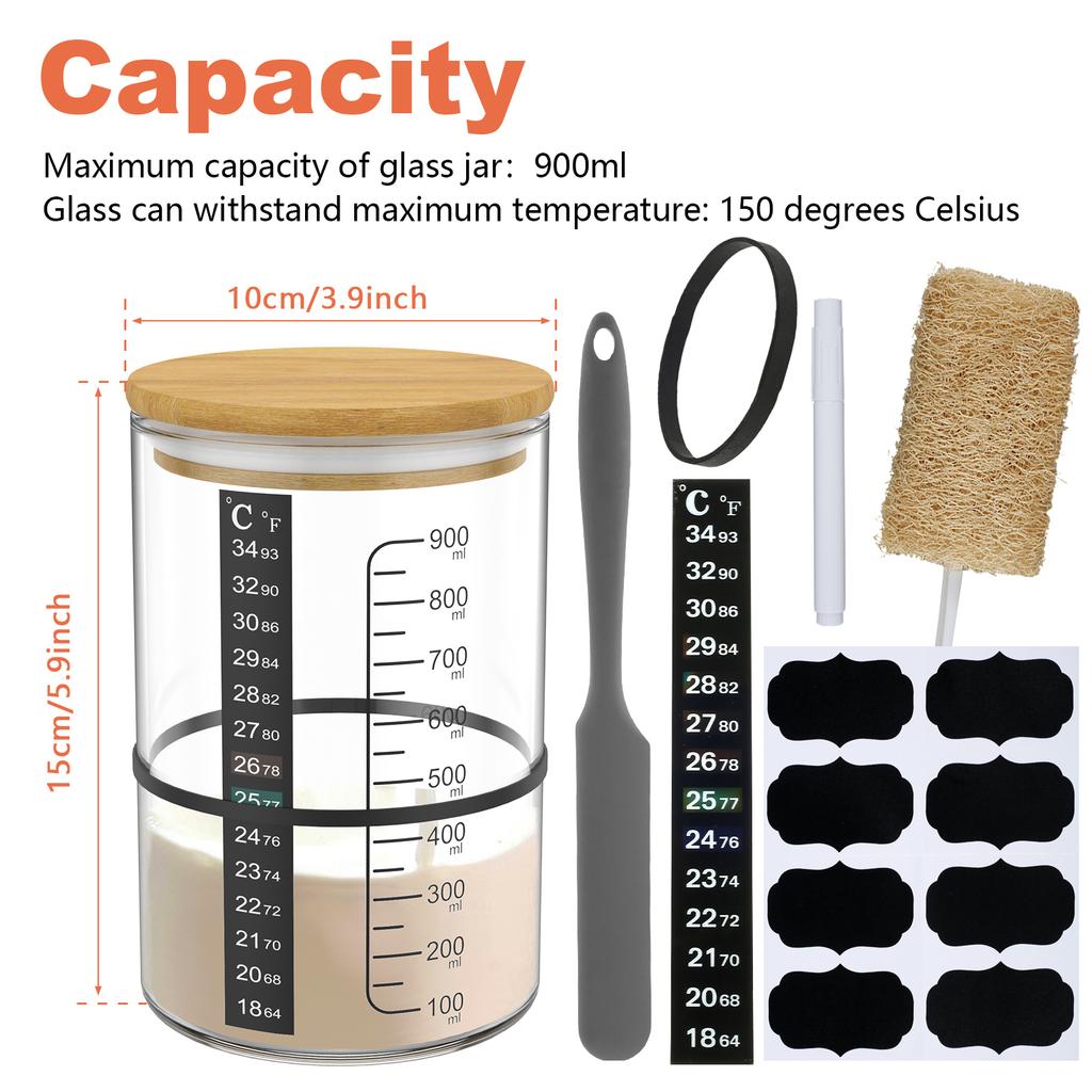 Zestaw 9 szt. słoików na zakwas z wagą i termometrem 730 ml Żaroodporny pojemnik na zakwas z metalową pokrywką Wielokrotnego użytku