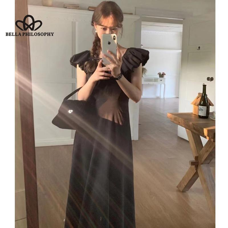 

Элегантный темпераментный дизайн в корейском стиле с V-образным вырезом и оборками на талии, утягивающее однотонное платье трапециевидной формы XS чёрный