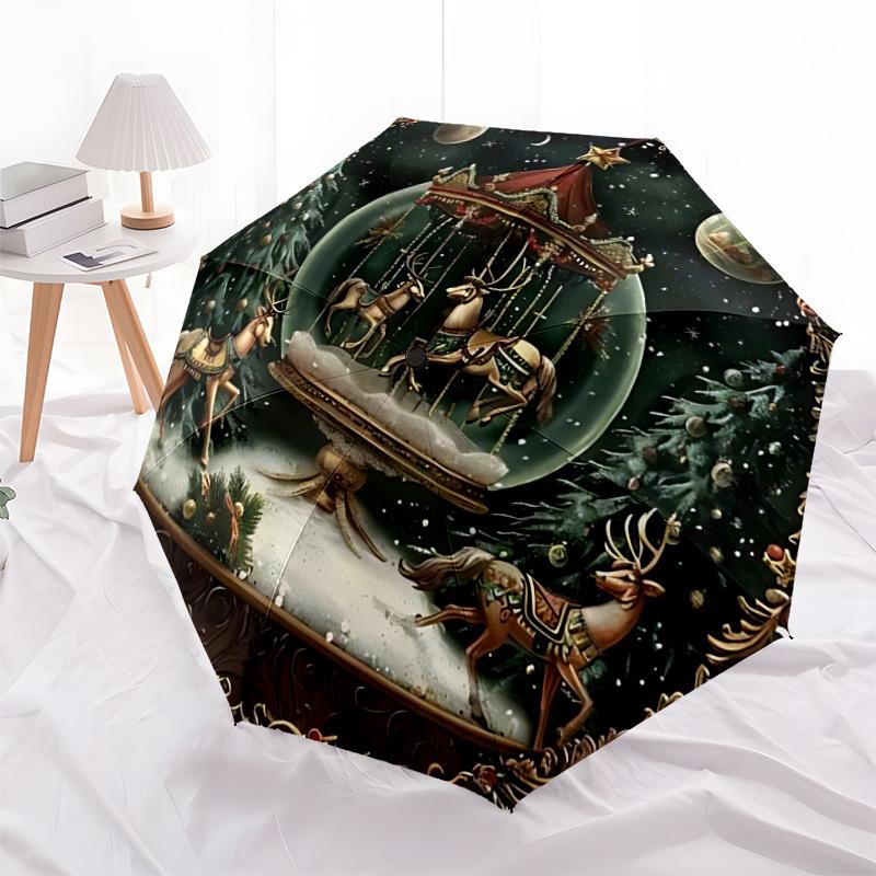 1pc Wonderland Snowglobe Automatic Folding Umbrella, Heavy-Duty 8-Rib Construction, Perfect for Everyday yy251114132