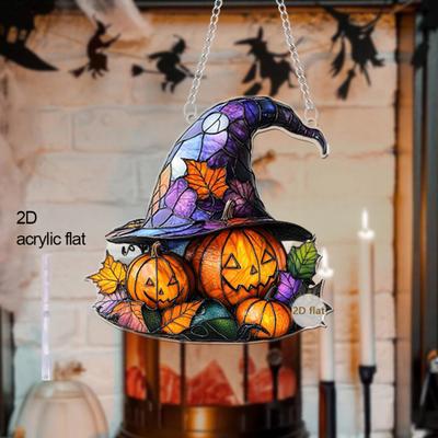 Halloween Witch Hat Hanging Decoration Stained Glass 2D Flat Acrylic Witch Hat