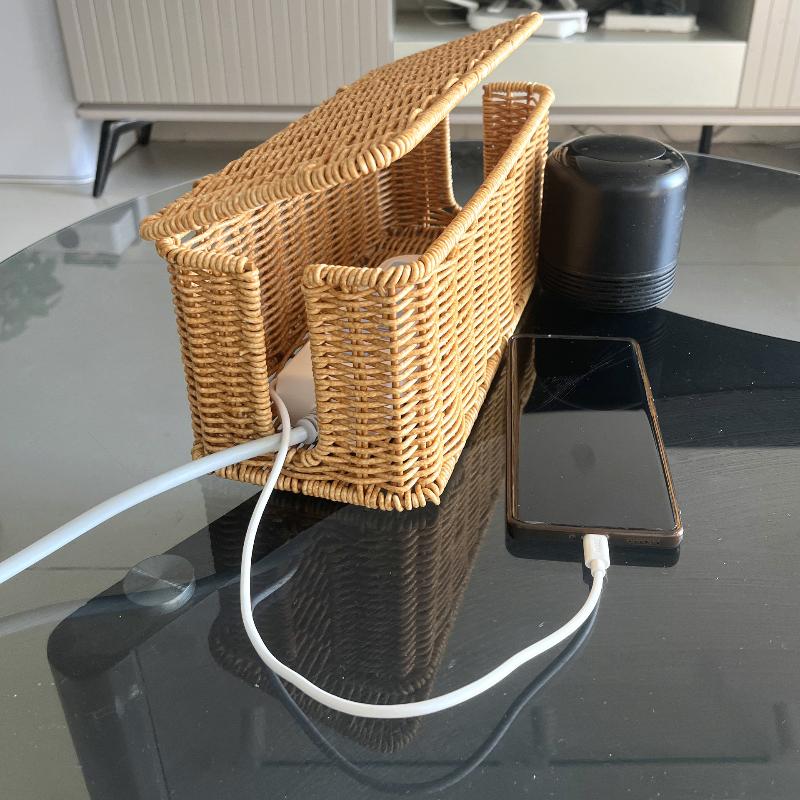 Hand-Woven Charging Station Storage Box Cable Management Basket For Usb Cables Data Cables Organizer