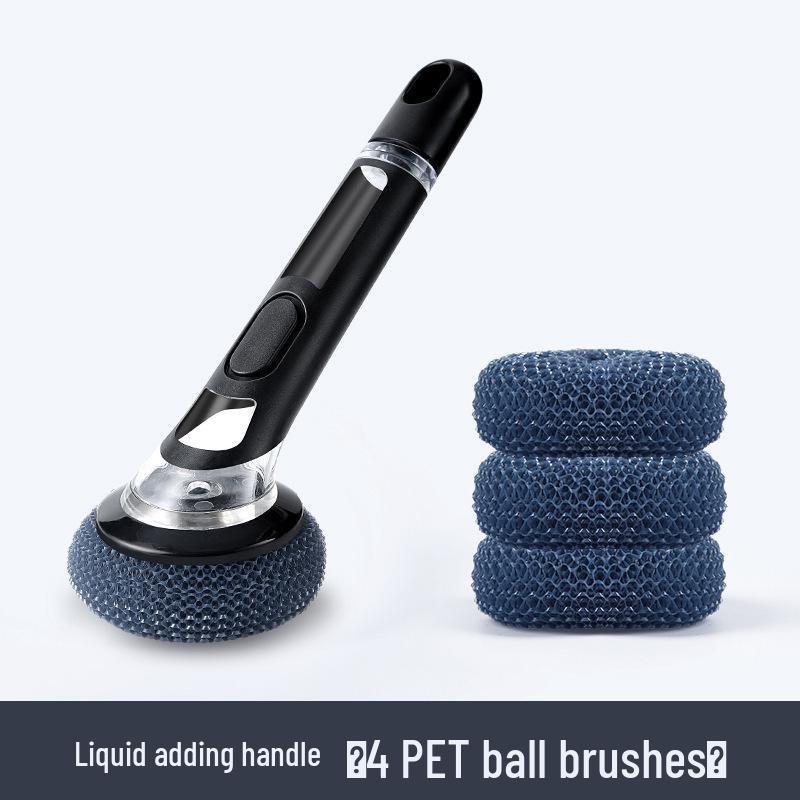 Long Handle Dishwashing Brush with Automatic Liquid Dispensing, Sponge, and Steel Wire for Pot Cleaning