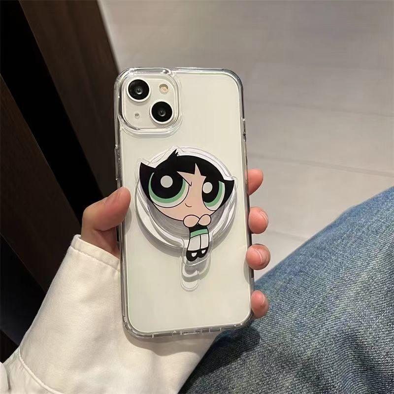 Mobile Airbag Holder Magnetic Suction Base Cartoon Cute Shell Rotating Retractable Disassembly Desktop Support Flying Female Police Officer