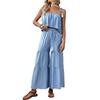 2026 European & American Resort Set: Textured Camisole Top & Wide-Leg Pants Two-Piece