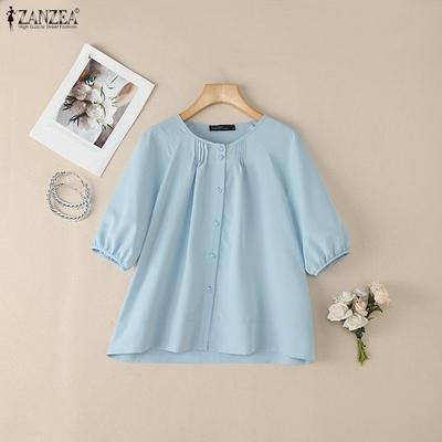 Women Casual Round Neck Half Sleeve Loose Plain Blouse