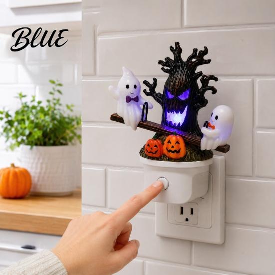 Halloween Seesaw Motion Decor Animated Ghosts Night Light Plug-in Lamp with Kids Bedroom Light Moving Figurines Spooky Glowing for Room Party