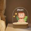 Personalized Baby Birth Night Light Custom Name Animal With Usb Wood Base Lamp For Bedroom Table Rainbow Decor Accessories Gift