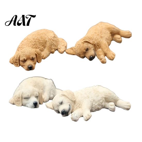 Small Dog Statue for Car Dashboard 2Pcs Sleeping Resin Figurine, Cute Puppy Decor Durable Ornament Women, Mini Calming Desk, Gift Lovers Center