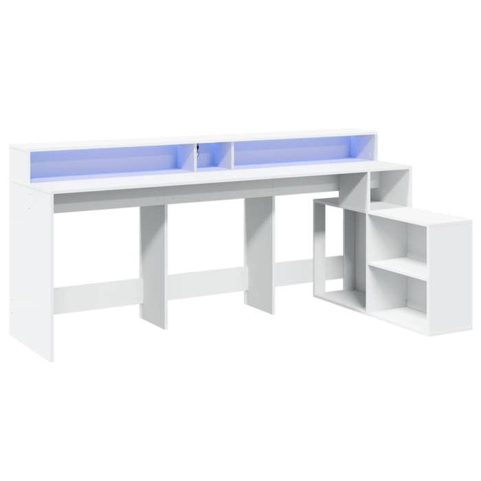 VidaXL Bureau avec lumières LED blanc 200x104x91 cm bois d'ingénierie, bureau d'ordinateur, bureau d'écriture, meuble de 3309465