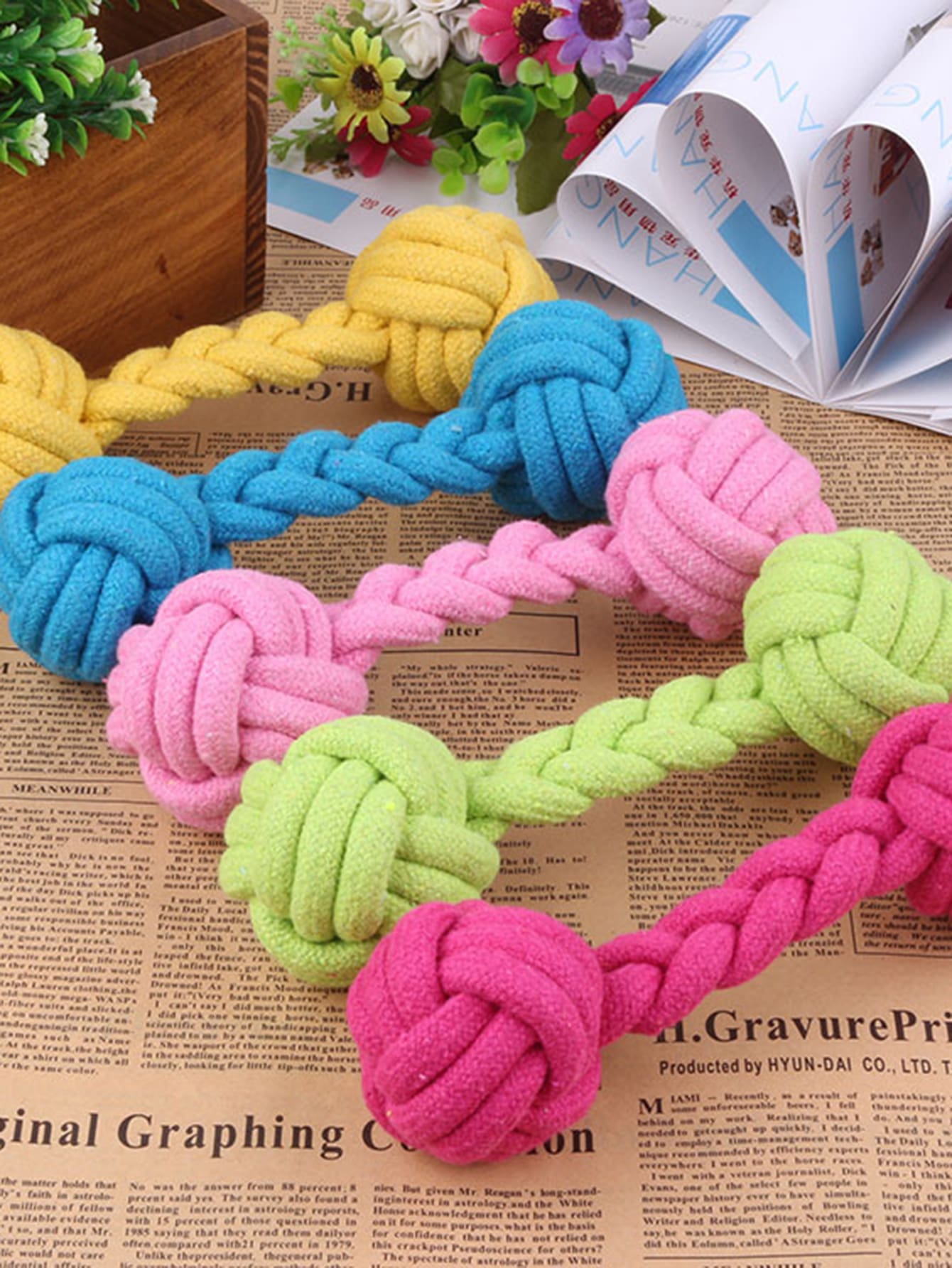 

1PC Dog Toy Knot Rope Ball Cotton Rope Dumbbell Puppy Cleaning Teeth Chew Toy Durable Braided Bite Resistant Pet Supplies разноцветный
