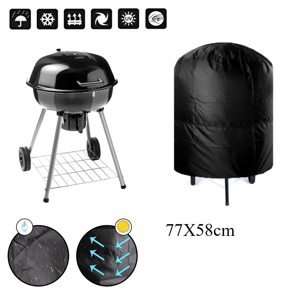 Grill Cover 77x58cmWaterproof Round BBQ Grill Cover Camping Outdoor Barbecue Cover Anti Dust Rain Protective