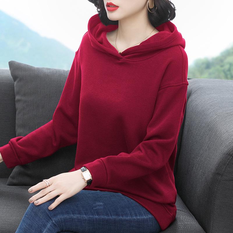 

Женская свободная однотонная толстовка с капюшоном и длинными рукавами 2023 года — легкая и стильная для весны и осени 2XL