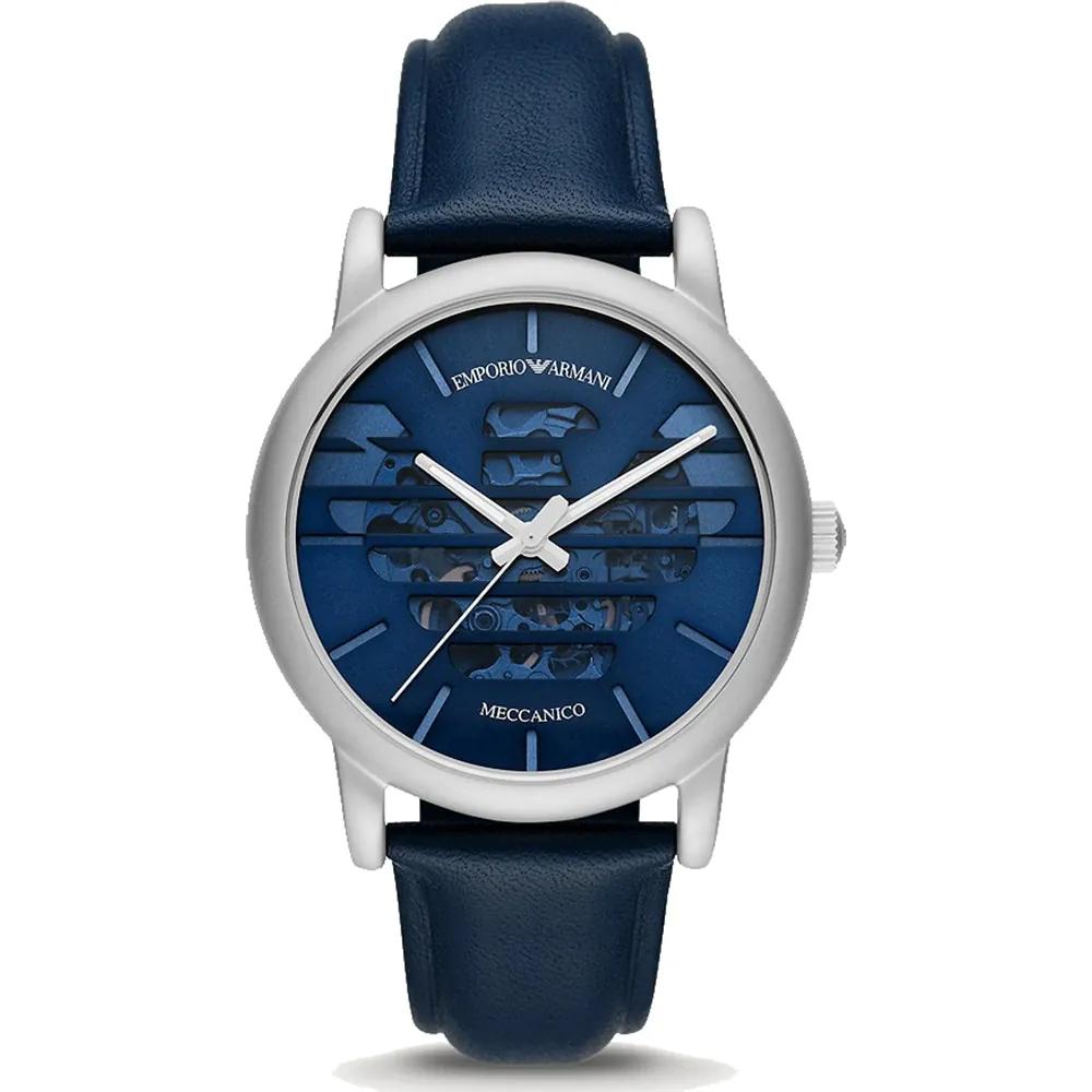 Emporio Armani Luigi Blue Leather Men s Automatic Skeleton Watch AR60030 синий