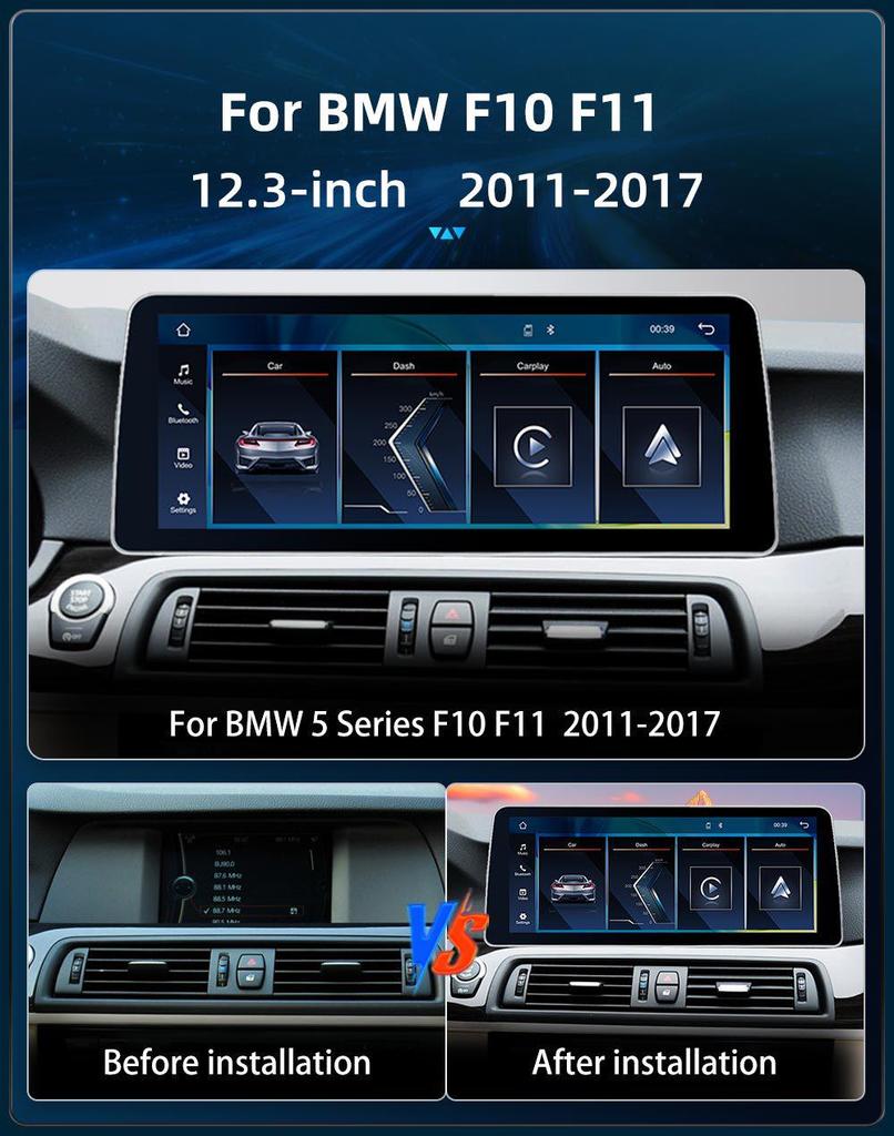 12.3-Inch BMW 5 Series F10/F11 Central Control Screen with Wireless CarPlay & Navigation