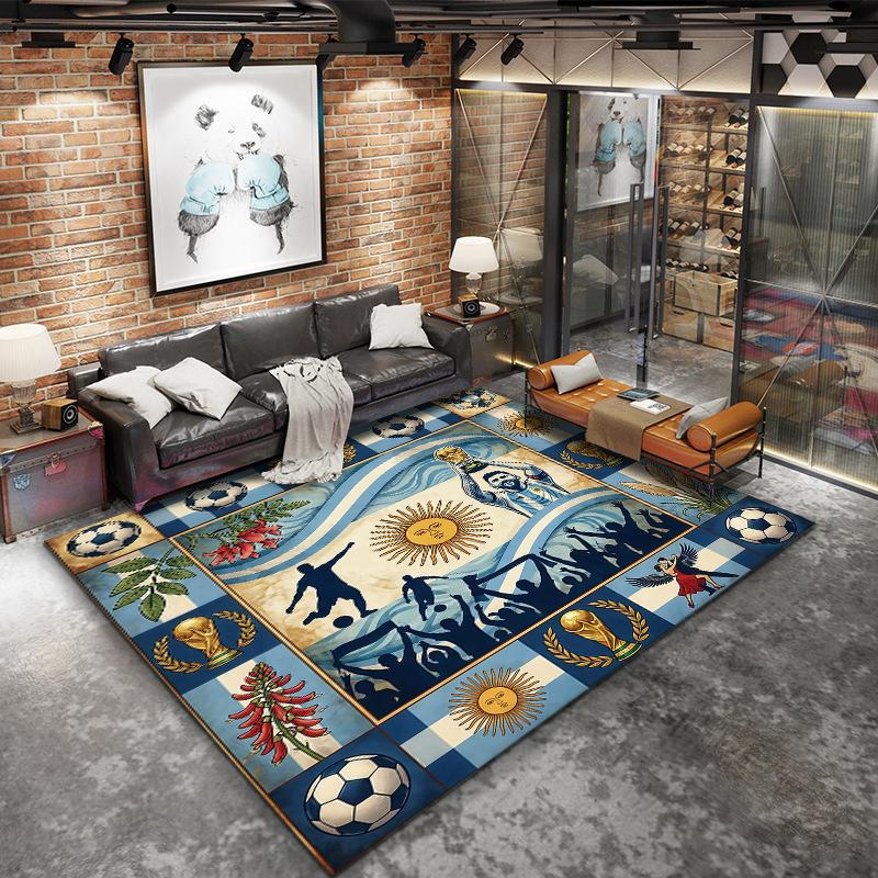World Cup Football Pattern Square Carpet,Area Rug,Carpet Rug for Living Room Bedroom Sofa Playroom Decor,Non-slip Floor Mat,Holiday Birthday Gifts
