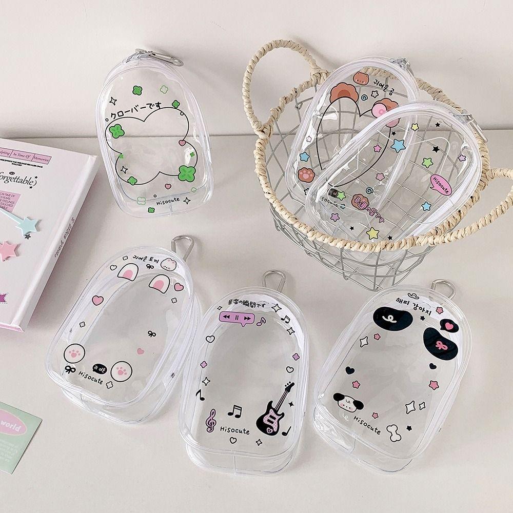 2Pcs With Keychain Doll Protective PVC Shell Cartoon Pattern Doll Transparent Case  Kids Toys Gifts