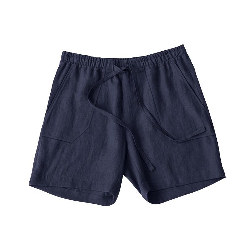 Men Linen Casual Shorts, Elastic Drawstring Waist Big Patch Pocket Loose Fit Lightweight Summer Beach Walking Shorts With Side Pockets Multiple Colors
