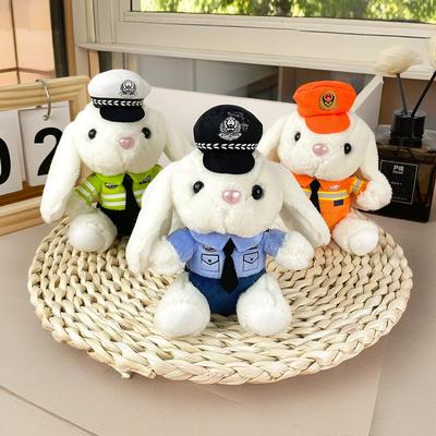 Cartoon Rabbit Police Officer Doll Pendant Plush Toy Police Traffic Police Firefighter Rabbit Doll Gift Doll