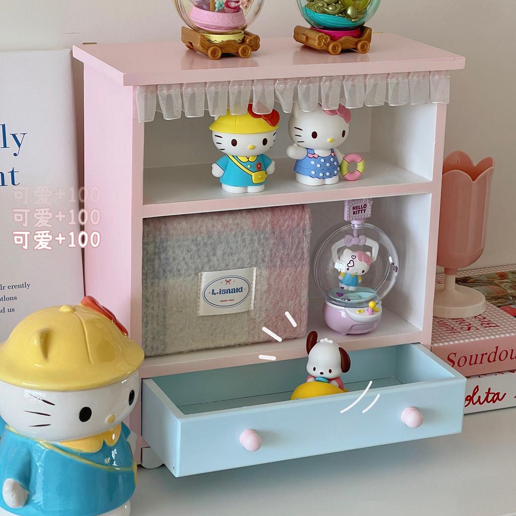 Ins Wooden Display Double-layer Desktop Storage Cabinet Doll Storage Box Multi-function Perfume Cosmetics Ornaments Storage Rack