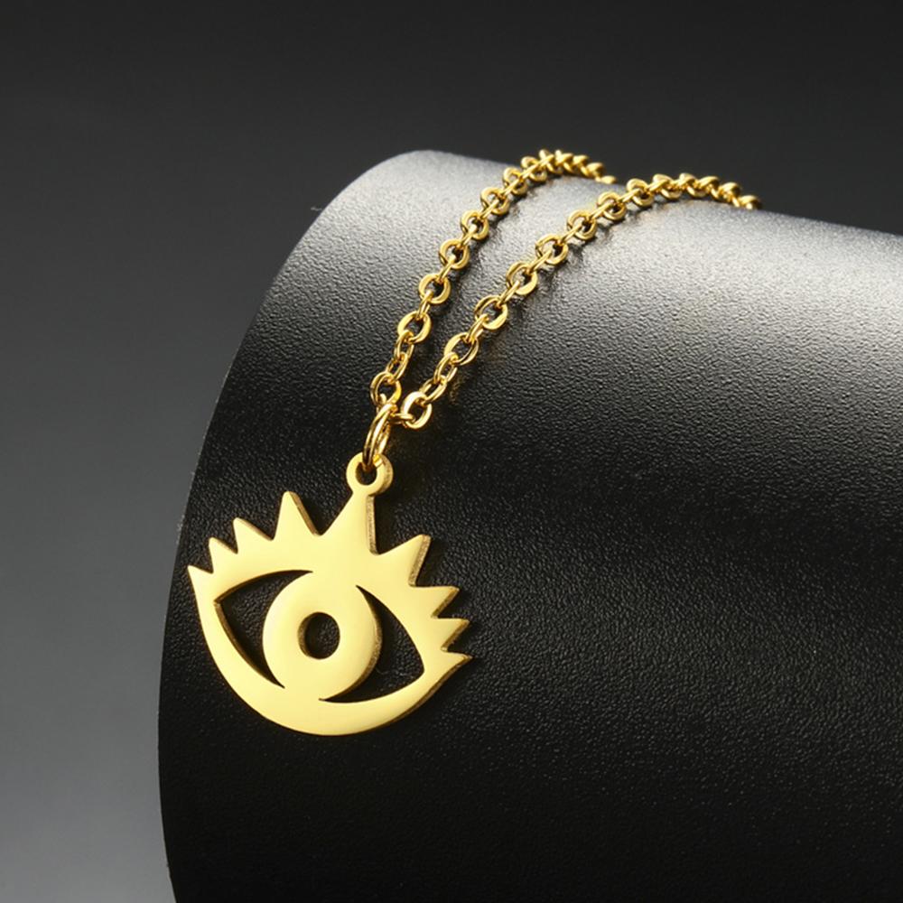 Blue Evil Eye Pendant Necklace for Women Fashion Couple Gifts Eyes Charms Choker Stainless Steel Jewelry Amulet Rolo Chain
