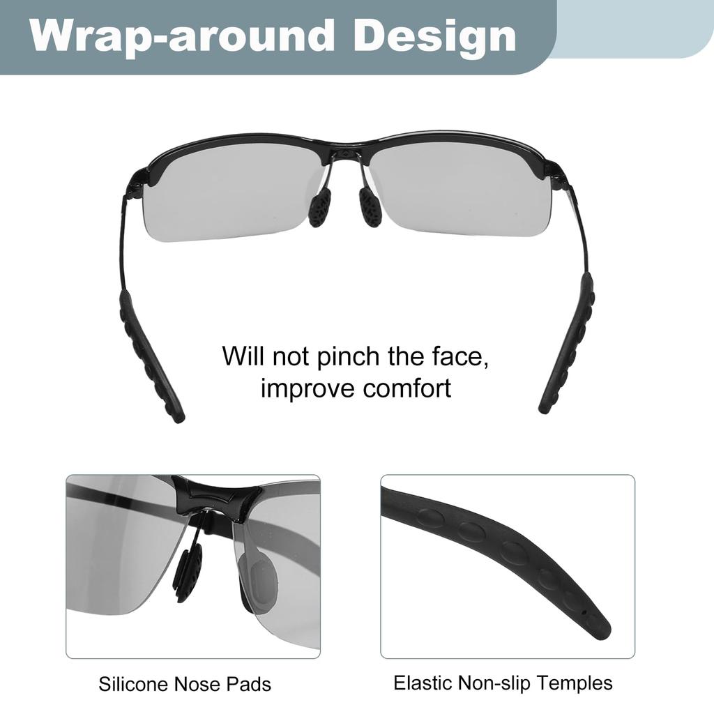 Sports Sunglasses for Polarized for Gray [uxcell] Men, Lenses, Cycling/Motorcycling, Driving, Fishing, Running, Black/Clear
