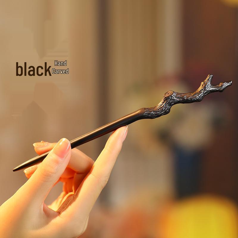 Elegant Handmade Black Sandalwood Hairpin: New Chinese Style, Ancient-Inspired, Simple, Everyday Wooden Hairpin for Women