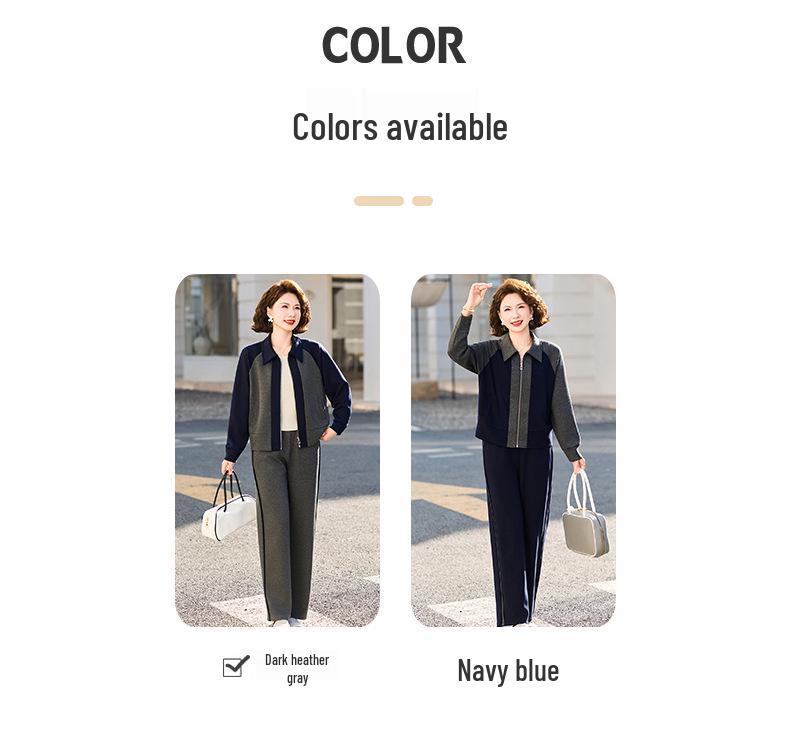 Chic Two-Piece Casual Cardigan and Straight-Leg Pants Set for Stylish Middle-Aged Moms