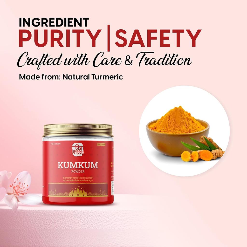 100% Erboristico Originale Puro Polvere di Kumkum/Roli Fatta con Curcuma Pura | Tika Rossa Sacra per Pooja, Tilak e Festival | Naturale e Sicuro per la Pelle | 50g