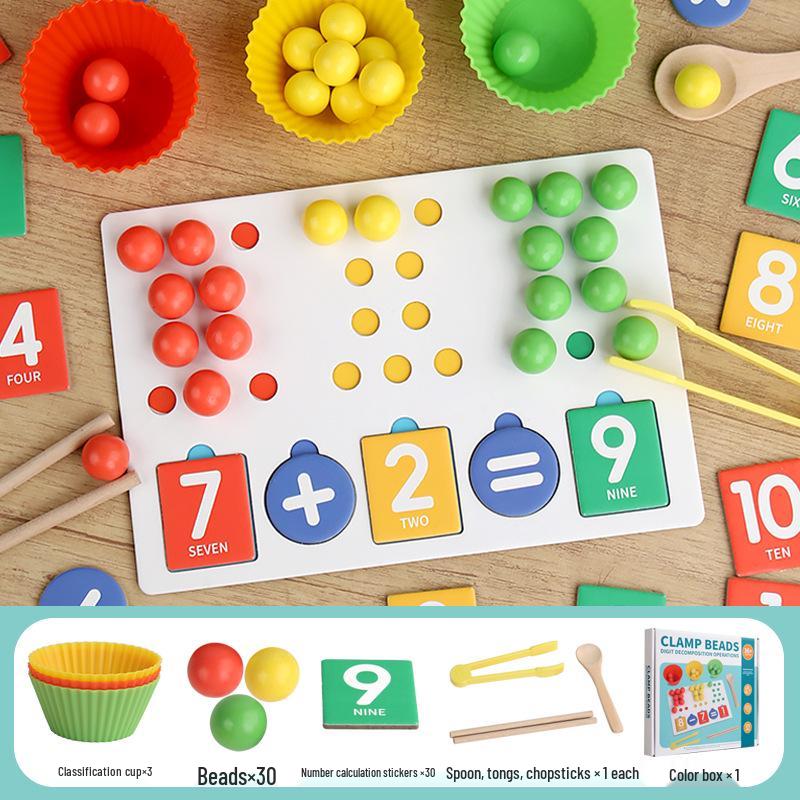 Handmade Wooden Math Clip Beads: Educational Number Matching Toy for Children