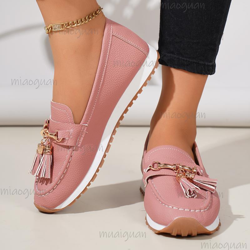 Fashion Fashion Tassel Decoration Slip On Loafers Women 2025 Summer Round Toe Wedge Low Heel Pumps Soft Sole Non Slip Casual Shoes